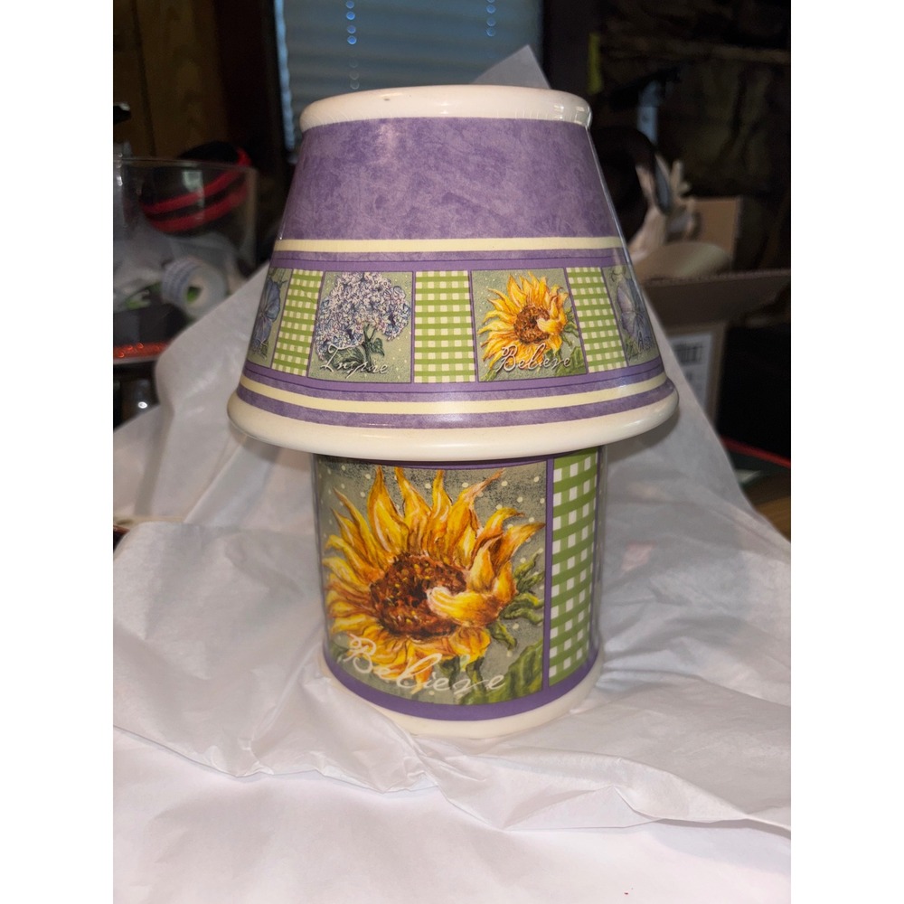 Mary Hughes Candle Holder Sunflower Hydrangea Floral  Lamp